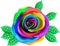 Vector Multicolor Rose. Rainbow Flower With Bright Petals. Rose With Leaves Clipart.