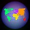 Vector multicolor world map with continents on the globe on a deep dark background.