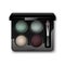 Vector MultiColored Pastel Blue Turquoise Vinous Eye Shadows in Plastic Case with Makeup Brush Top View on Background