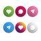 Vector multicolored shiny glow social media circle buttons with shadow. Red blue green color design. Like and comment icons