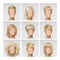 Vector Multinational Male Female Face Avatar Profile Heads with Multicolored Hairs Icon Picture Set