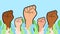 Vector Multiracial race ethnic people raise hand fist illustration