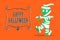 Vector : Mummy Monster walking and Happy Halloween banner on ora