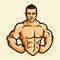 Vector of muscle man flexing show body confidence, color vintage retro, fitness gym bodybuilder