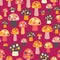 Vector mushrooms seamless pattern pink background