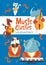 Vector music classes or lessons poster design with cute animals playing music