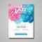 Vector musical poster design. Watercolor stain background. Jazz, rock style billboard template for card, brochure