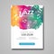 Vector musical poster design. Watercolor stain background. Jazz, rock style billboard template for card, brochure