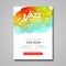 Vector musical poster design. Watercolor stain background. Jazz, rock style billboard template for card, brochure
