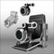 Vector neat accurate illustration of vintage photo camera and lens separately. Two angles. Realistic retro old photo
