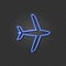 Vector Neon Airplane, Plane Icon, Travel Concept, Light Blue Line Shining on Dark Transparent Background.