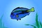 Vector neon blue fish in the sea.