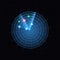 Vector Neon Blue Radar Illustration, Dark Grid Background.