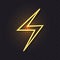 Vector Neon Bright Yelow Lightning Icon with Shadow, Luminescent Sign  on Dark Background.