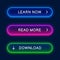 Vector neon button for web design.