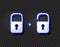 Vector Neon Closed and Open Locks, Glowing on Dark Transparent Background Icons.