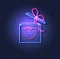 Vector Neon Gift Box with Heart, Ultraviolet, Isolated Luminous Icon on Dark Background.