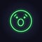 Vector neon icon for mood feedback. Green wow glowing light emotion smile isolated on black. Emoticon element of UI design for