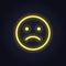 Vector neon icon for mood feedback. Yellow annoyed glowing light emotion smile isolated on black. Emoticon element of UI design