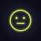 Vector neon icon for mood feedback. Yellow indifferent glowing light emotion smile isolated on black. Emoticon element of UI
