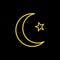 VECTOR Neon Islam Symbol: Moon and Star Glowing Illustration Isolated on Black Backdrop.