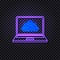 Vector Neon Laptop with Computing Cloud, Binary Code Textured Element, Glowing Lines, Ultraviolet.