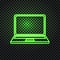 Vector Neon Laptop Icon, Isolated on Dark Background Illustration, Green Light.