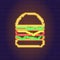 Vector neon light glowing icon of burger
