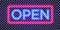 Vector neon open sign light style with colorful red frame