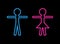 Vector Neon Pink and Blue Toilet Signs, Boys and Girls, Ladies and Gentlemens, Glowing Icons.