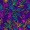 Vector neon seamless pattern. Nature branch, leaves, flower. Natural organic plant