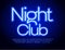 Vector Neon sign Night Club. Bright Blue Glowing Font. Trendy Alphabet Letters, Numbers and Symbols set