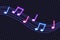 Vector Neon Ultraviolet Colorful Music Notes on Dark Background Illustration.