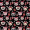 Vector new year seamless pattern. Christmas holidays design. Heads Deer, french bulldog, cat, pig, owl