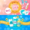 Vector newborn accessories banners design templates. Baby goods sale vouchers collection.