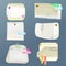 Vector note papers, sheets with pins, clips