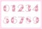 Vector numerals from pink painting flowers on white