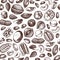 Vector nuts seamless pattern. Hand drawn pecan, macadamia, pine nuts, walnut, almond, pistachio, chestnut, peanut, brazil nut,