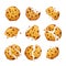 Vector oatmeal cookie with chocolate crumbs isolated on white background. Homemade choco chip cookies vector illustration.