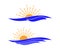 Vector ocean waves and sun icon. Template for logo of tour company, rest area, etc. Isolated on white.