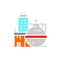 Vector oil factory, chemical plant, industrial building white line icon.
