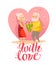 Vector old cute loving couple flat portrait isolated