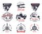 Vector old fly stamps. Travel or business airplane tour emblems. Biplane academy labels. Retro aerial badges isolated