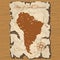 Vector old parchament. Map of South America.