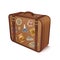 Vector old vintage leather suitcase with travel stickers