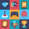 Vector online and mobile game icons and signs