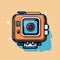Vector of an orange camera with a long lens - flat vector icon