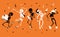 Vector orange dancing and musical skeletons Haloween set collection.
