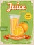 Vector orange juice poster in vintage style with typography elements