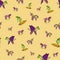 Vector Orange Origami pegasus and unicorns with apple and carrots background pattern